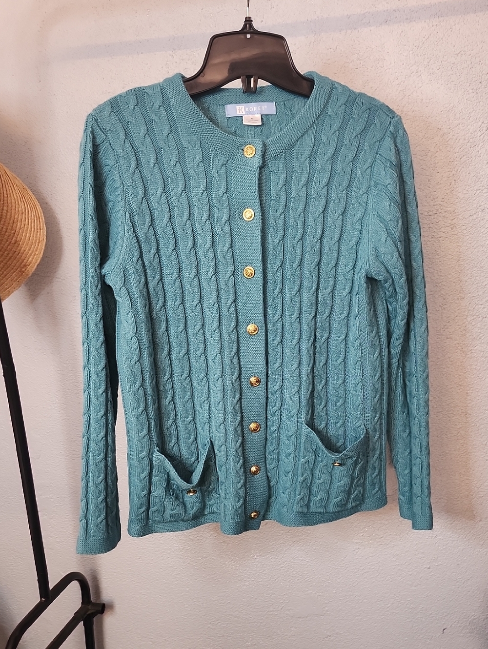Koret Teal Cable-Knit Button Cardigan Sweater